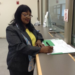 Filing her papers at the County Elections Office on Wednesday, March 9th, 2016.