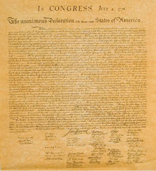 A copy of the Declaration of Independence.