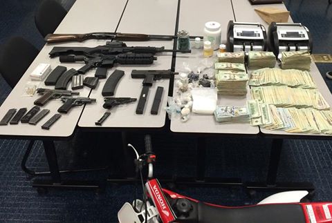 Guns, drugs and cash seized from Antioch home on Thursday. photo courtesy Office of Contra Costa County Sheriff.