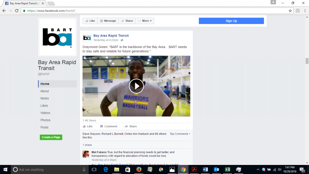 BART Facebook page with the Draymond Green ad.