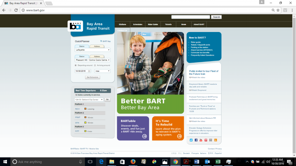 Screenshot of BART's homepage featuring the phrase "Better BART."