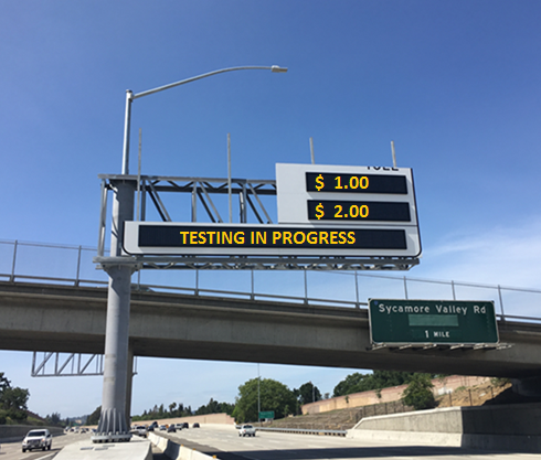 Mock-up of messages to be displayed on electronic signs for toll system testing during nighttime lane closures. Photo courtesy of MTC.
