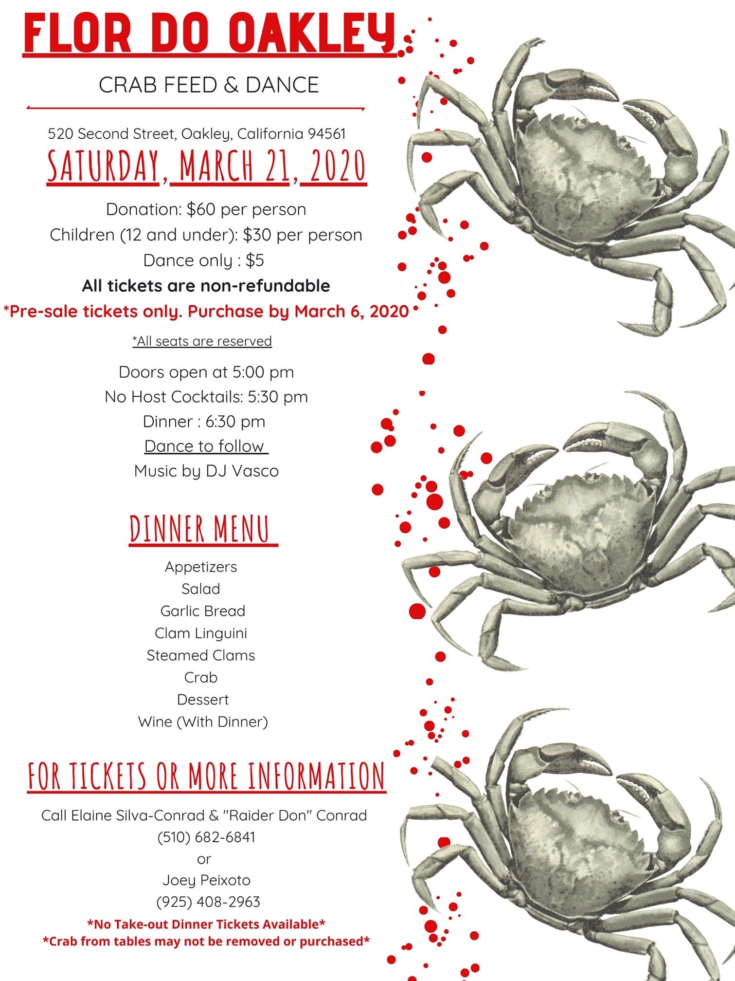 Flor Do Oakley crab feed and dance fundraiser, March 21
