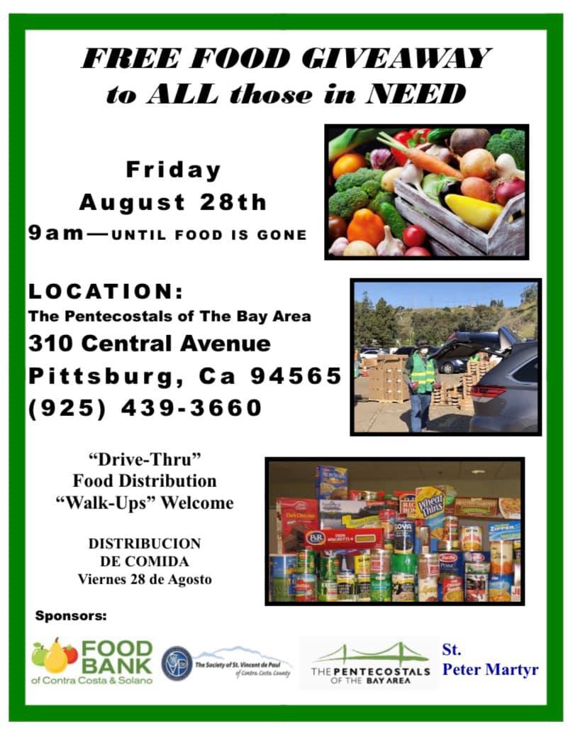 Free food distribution in Pittsburg Friday, Aug. 28
